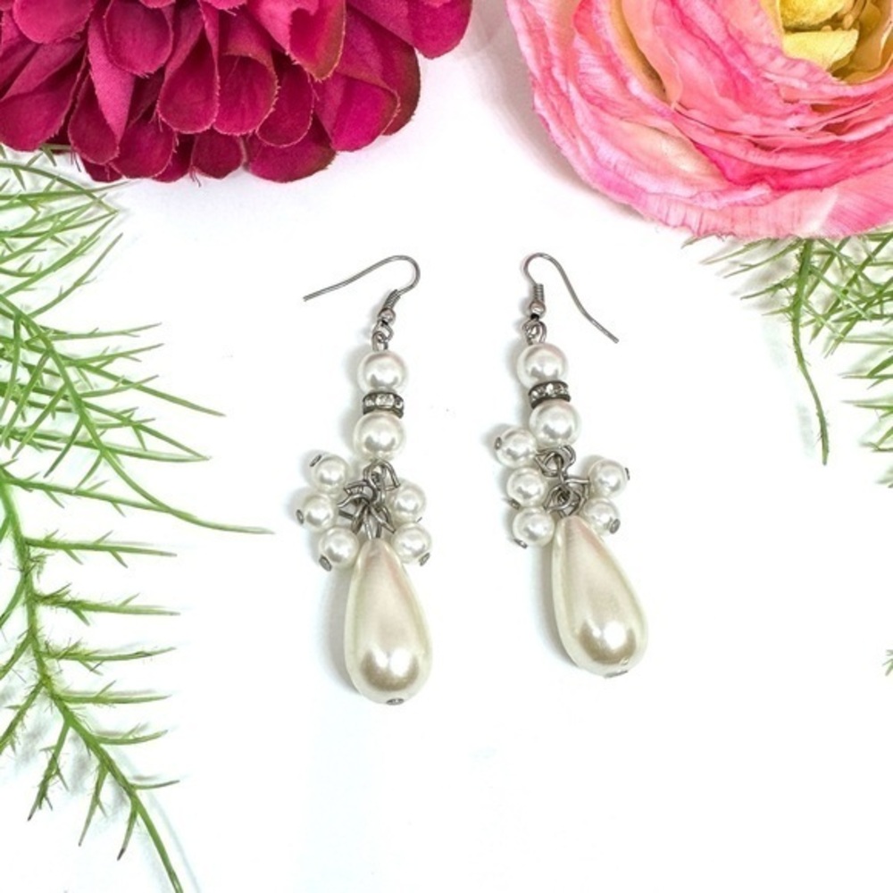 VINTAGE⚜️RETRO Cluster Faux Pearl Crystal Earrings